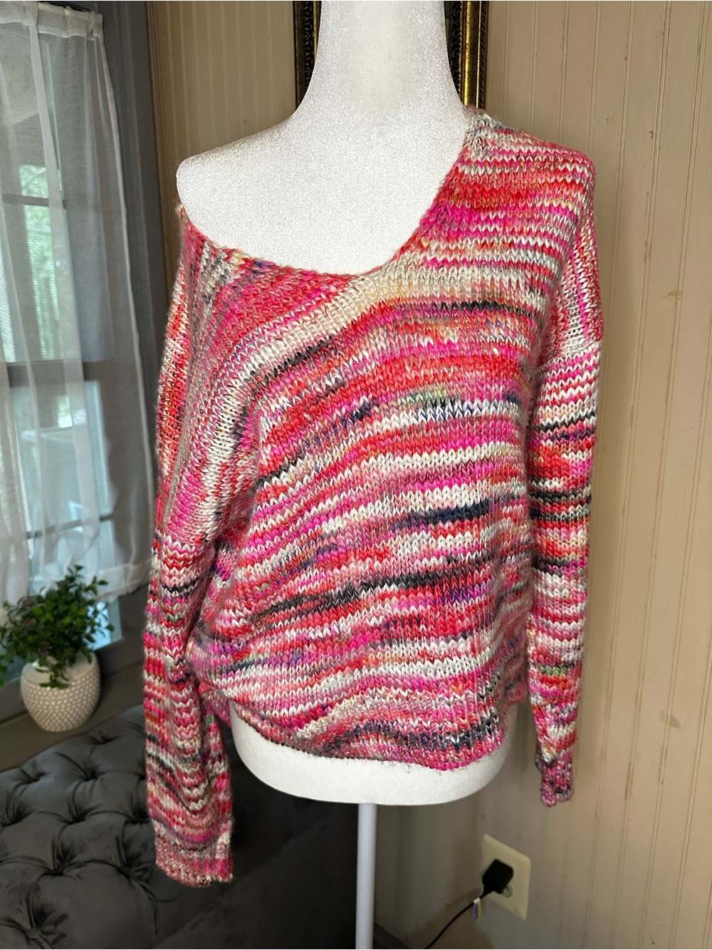 Lou & Grey For LOFT Women’s Space Dye Chunky Knit Sweater Pink Oversized Medium